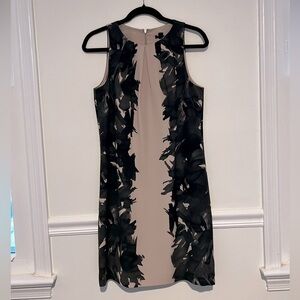 Ann Taylor shift dress pink, cream, sand, mauve with black and gray detail. Sz 6